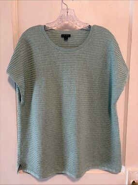 J Jill Wearever Pullover Top Light Sea Green Lightweight Knit Short Sleeve XL